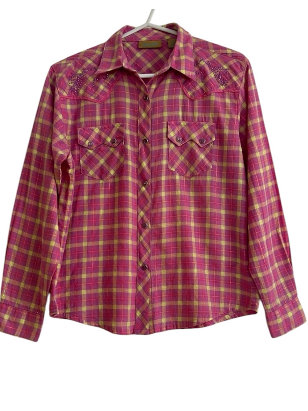 Wrangler Girls Pink, Yellow Plaid Cowgirl Western Shirt Rhinestone
Horses XL/12 - Picture 4 of 15